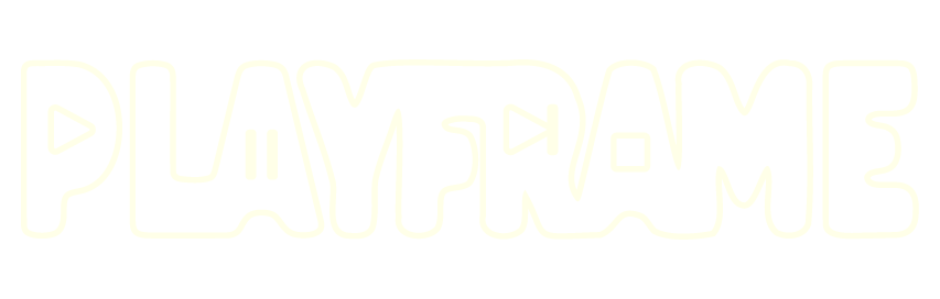 Playframe Media valkoinen ääriviivalogo