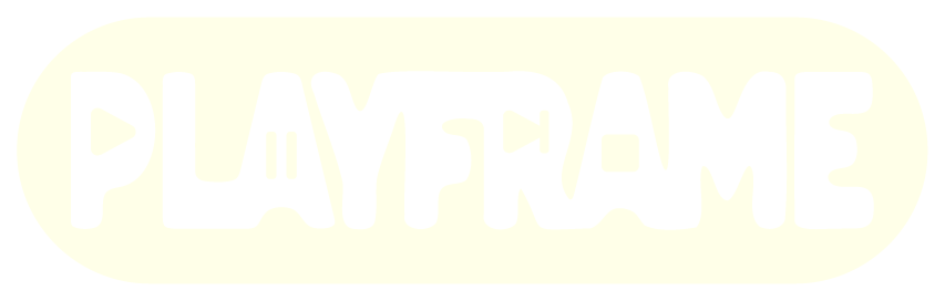 Playframe Media valkoinen logo pyöreällä taustalla